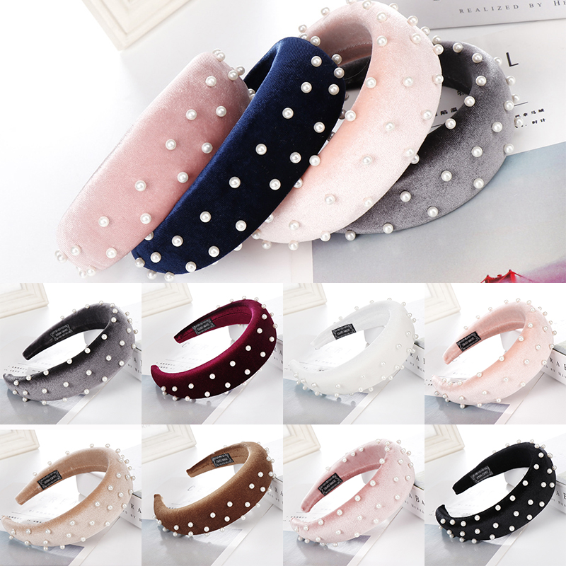 

Fashion 1PC Velvet Bands Padded Sponge Women's Headband Pearl Hairband Hoop Hair Accessories