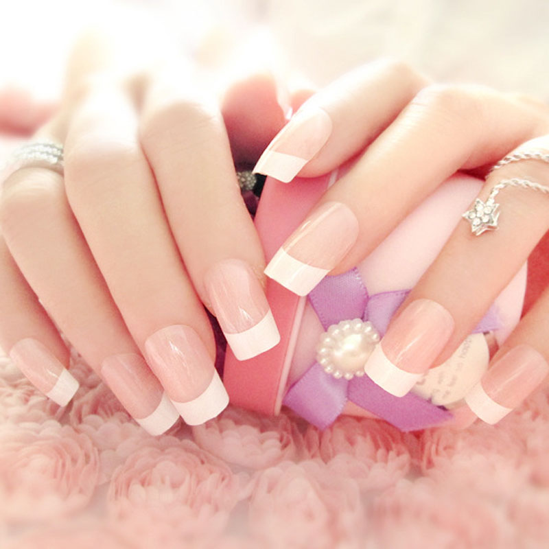 

24 Pcs Lots French False Nails With Glue For women Wedding Bride Fake Nail Long Full Nail Tips artificial nails Art accessories, White