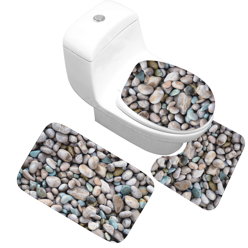 Yous Auto Tappeti da Bagno Set 4 Pezzi Antiscivolo Tappetino WC Stile Oceano Decorazione per Toilette Bagno con 12 Ganci
