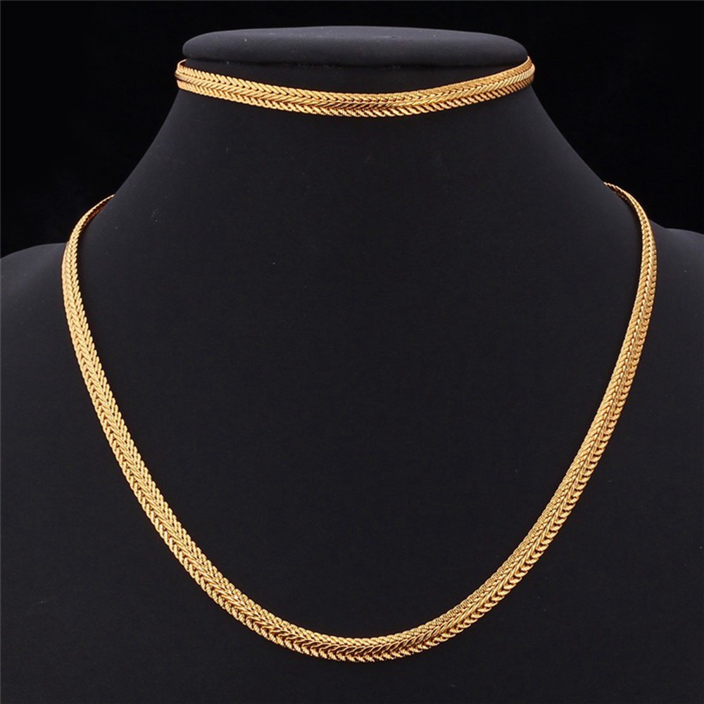Hip Hop Chain Set 18K Yellow Gold Filled Mens Necklace Bracelet Trendy Snake Bone Jewelry Set-image-501251888