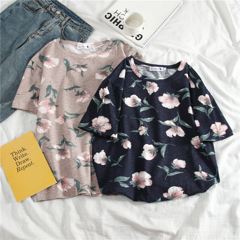 

and summer short sleeve T-shirt female bf2020 han edition loose off a half sleeve T-shirt ins port flavor students, See chart