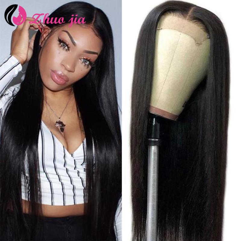 

ZHUO JIA Brazilian Straight Human Hair Wig 180 Density Lace Front Wig Pre Plucked Lace Human Hair Wigs 30inch Front, Natural color