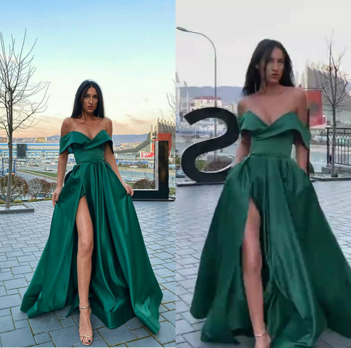 Élégant Vert A-ligne Robes De Soirée Chérie Sans Manches Haute-split Robe De Soirée Satin Pas Cher Etage-longueur Formelle Robe De Bal Sur Mesure