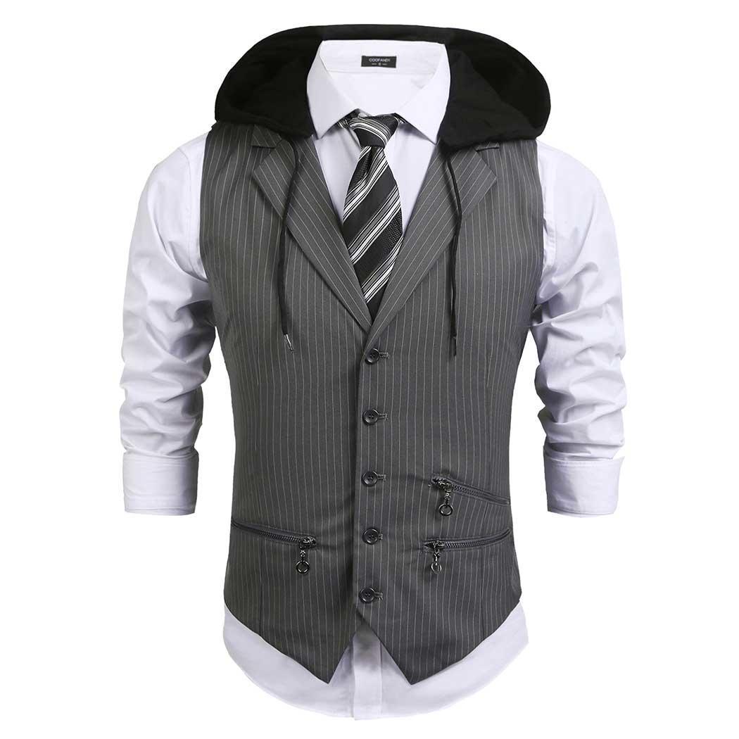 

Mens Casual Striped Hoodie Sleeveless Slim Fit Button, Pockets, Spring, Autumn 5 Button Pockets Zipper Vest, Blue