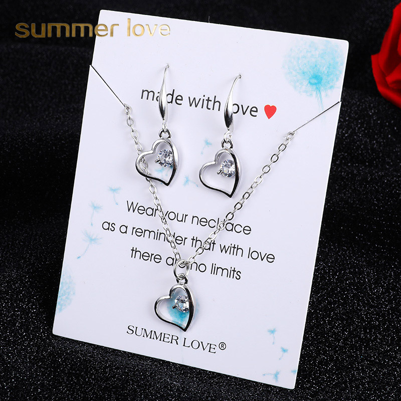 

2019 Hot Sale Bohemian Gold Silver Zircon Dangle Earring Necklece Set for Women Owl Dancer Love Pendant Chain Necklace Birthday Gift