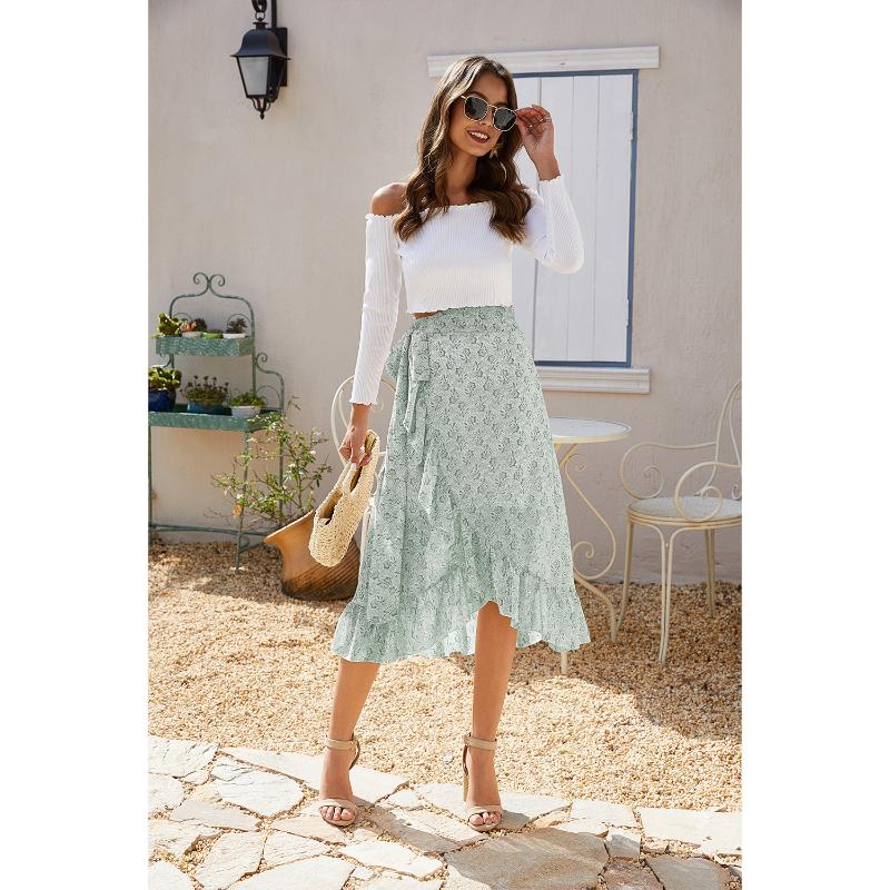 

Cross-Border Standalone Strap Slit Irregular Floral Chiffon Skirt midi skirt 2020 Summer, Beige