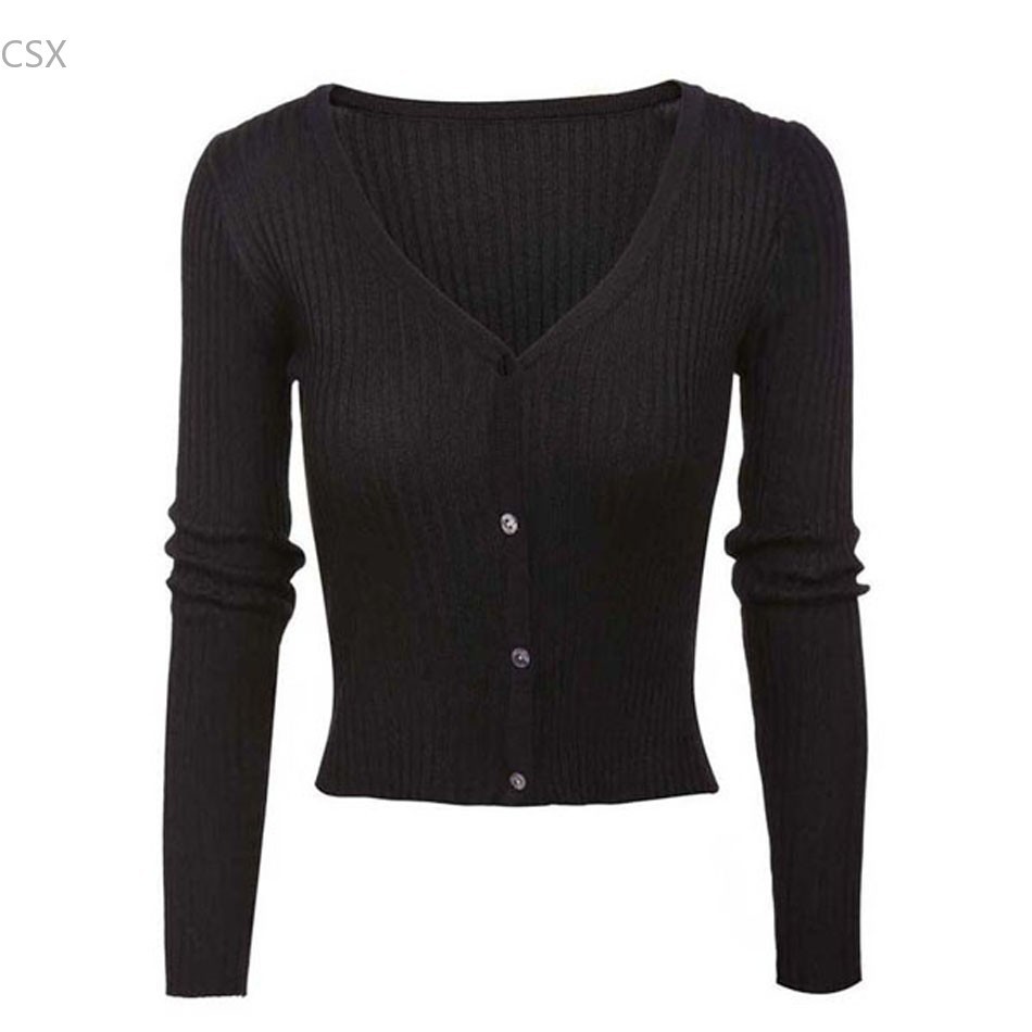 

2019 Women's V-neck Long Sleeve Solid Slim Fit Button-up Cardigan Sweater, White