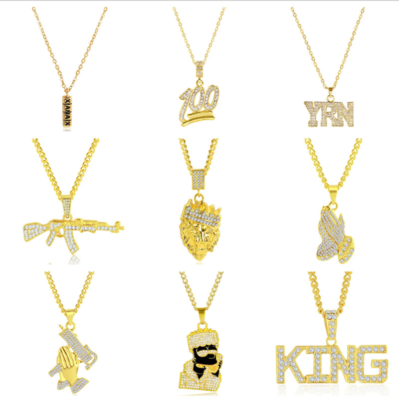Completo de diamantes de imitación de aleación Corazón Collar Regalo Joyería de Moda Rapero Para Hombres Mujeres