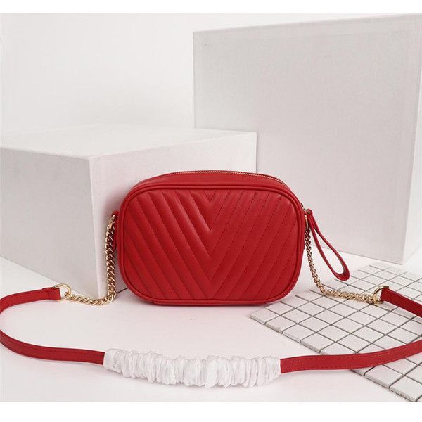 

Classic Wave Pattern Camera Bag Real Leather Chain Square Handbags Purse Women Shoulder Bags Small Bag Messenger Bag Crossboy bags, Red