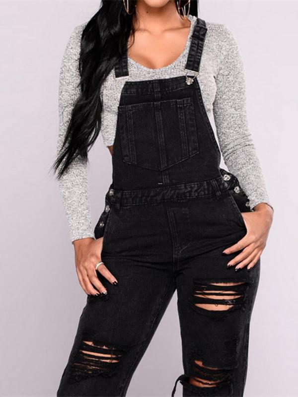 

Autumn Stylish Casual Loose C Vintage Women Denim Overalls Scratched Washed Ripped Hole Girl Full Lengt Pants Female Jumpsuits, Xav32