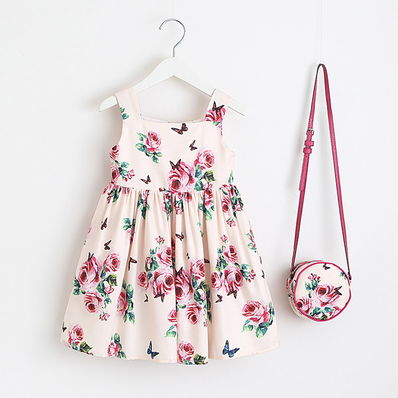 

Toddler Baby Sleeveless Dress 2020 European & American Style Children Floral Princess Dress Girls Flower Clothes With bag 2-6Y, Ah2016