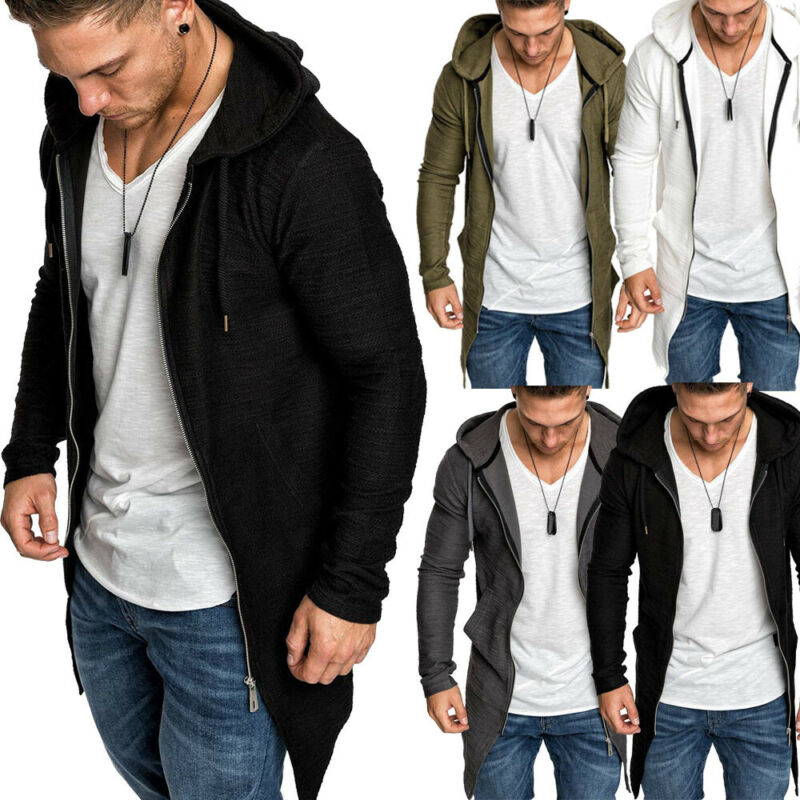 

Men's Autumn Coat Hooded Long Sleeve Zipper Slim Fit Casual Jacket Solid Outwear Sports Gym Running Sweatershirt, Black