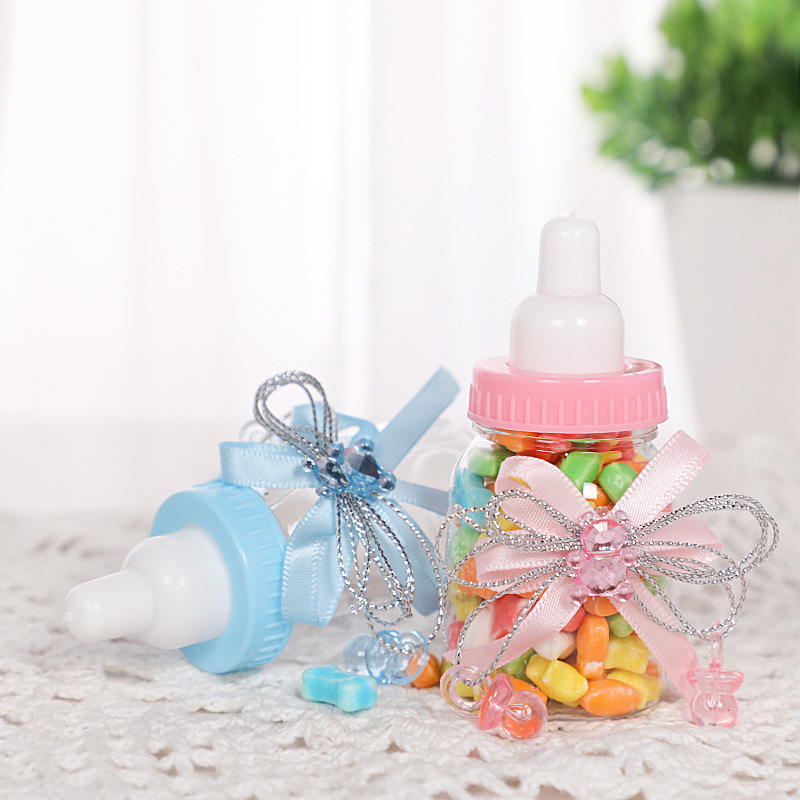 

50pcs/lot Transparent Plastic Feeder Bottle Candy Box Wedding Birthday Baby Shower Cake Topper Party Supplies