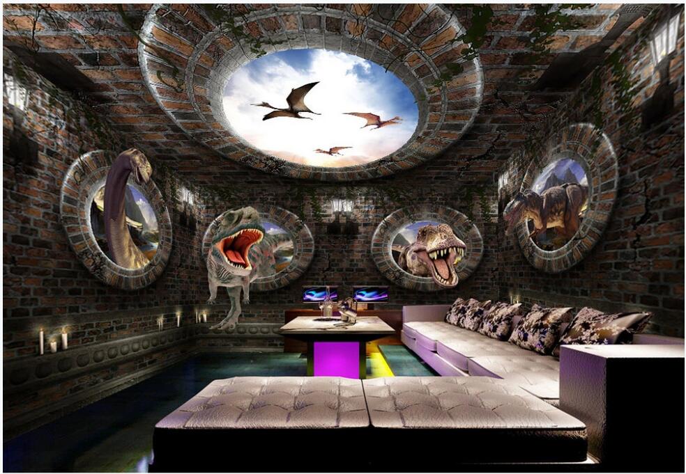 

3d wallpaer custom photo Fantasy dinosaur brick wall full house background living room home decor 3d wall murals wallpaper for walls 3 d, Non-woven