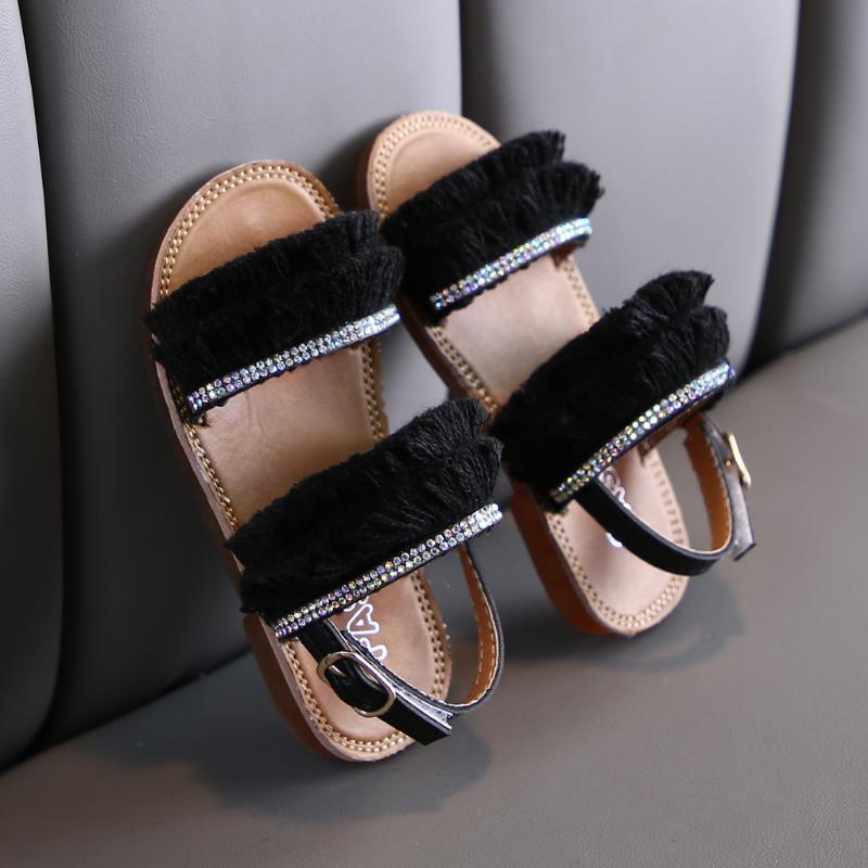 

TELOTUNY sandals Girls' Sandals Toddler Infant Kids Student Baby Flat Tassel Crystal Princess Shoes children girls Jun6, Black