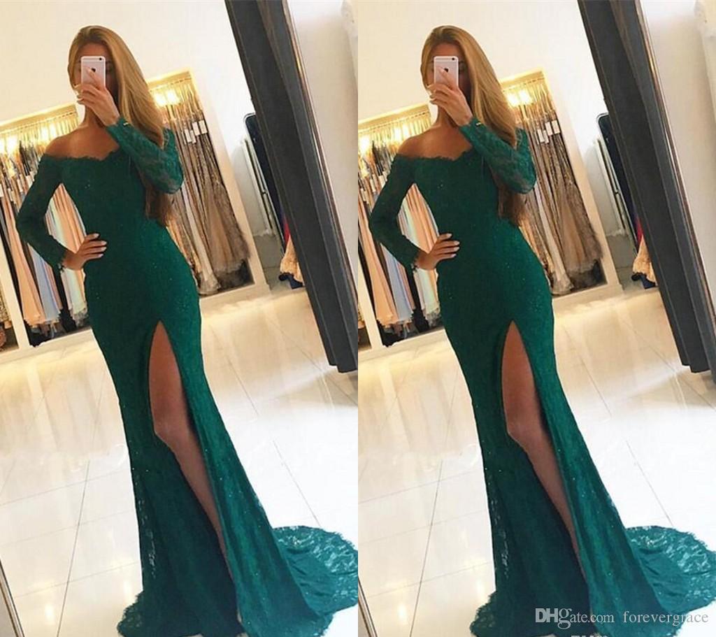 

2019 Cheap Prom Dress Mermaid Off Shoulder High Side Split Long Formal Holidays Wear Graduation Evening Party Gown Custom Made Plus Size, Blue