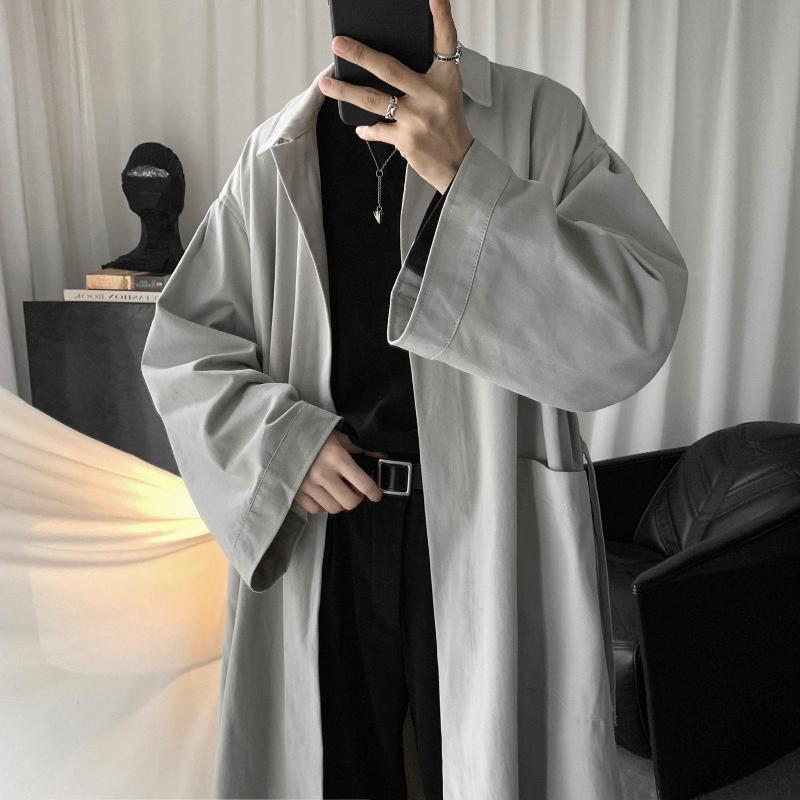 

2020 Men's Black Color Loose Windbreaker Trench Coats Long Jacket Style Cotton Clothes Classic Style Super Nice Overcoat -XL