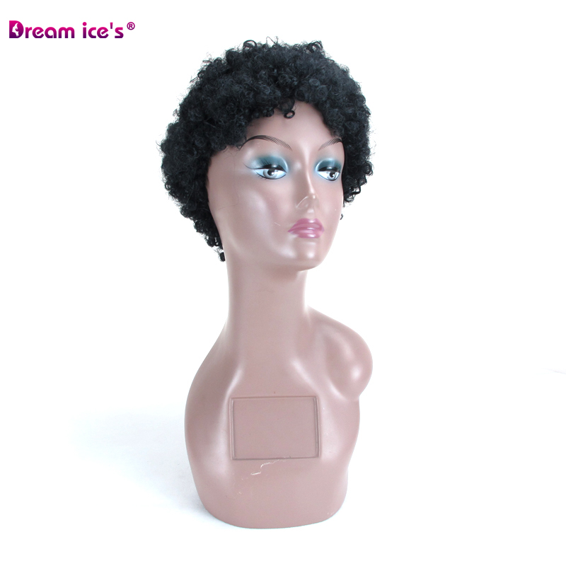 

Dream Ice Afro Kinky Curly Short Heat Resistant Synthetic Hair Wigs for Black Women Mixed Brown Cosplay African Hairstyles Wigs, Natural color