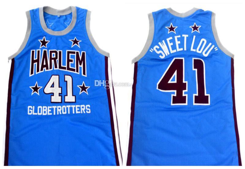 

Sweet Lou Dunbar #41 Harlem Globetrotters Retro Basketball Jersey Men's Stitched Custom Any Number Name Jerseys, Blue