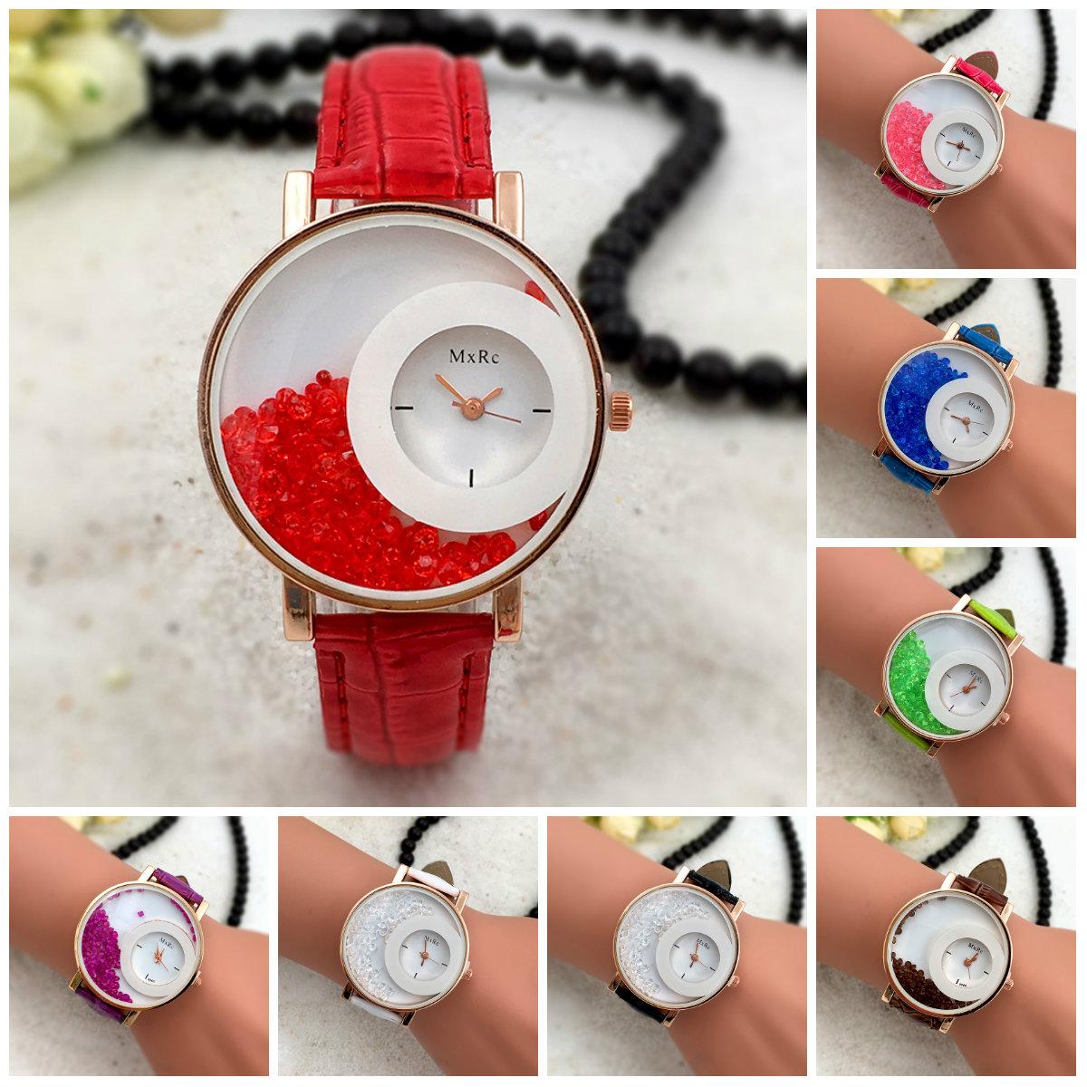 

Brand Luxury Beautifully Watch Fashion Women Quartz Dress Watch Casual Leather Strap Rhinestone Watch, Multi-color