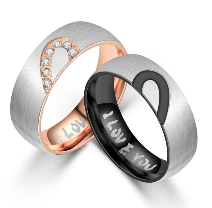 

Matching Promise Rings for Couples I LOVE YOU Wedding Bands Sets for Him and Her Half Heart Rings Stainless Steel rings