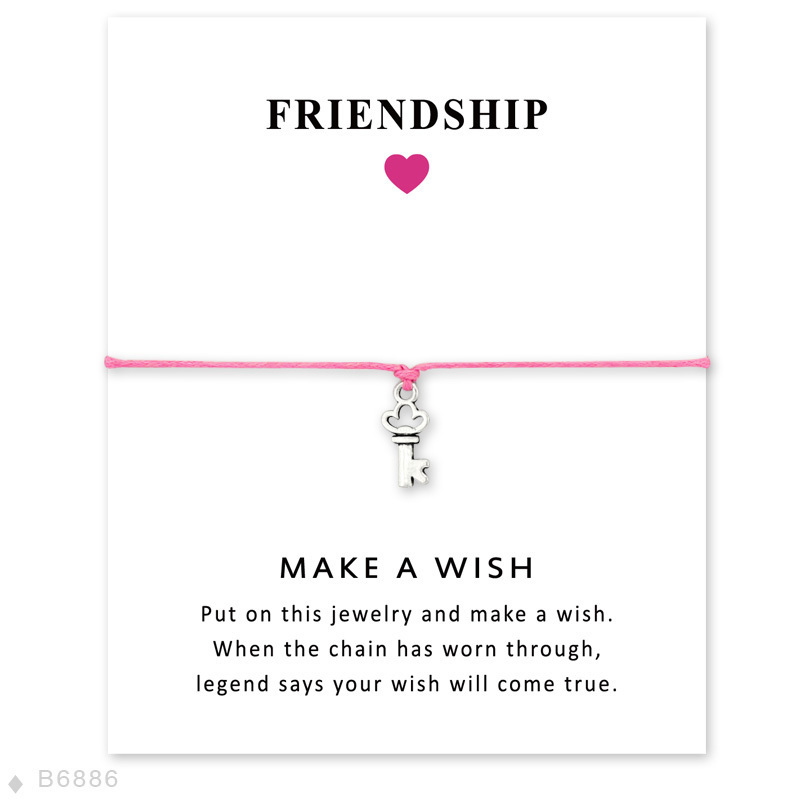 

Girls Adjustable Friendship Engagement Bridesmaid Statement Jewelry Pink Cord With Card Silver Keys Charm Bracelets For Women