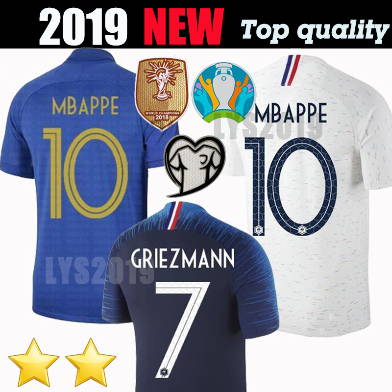

2 stars Soccer Jersey Best Top Quality 2018 MBAPPE POGBA GRIEZMANN GIROUD World Cup KANTE WORLD home away CUP Football Maillot de
