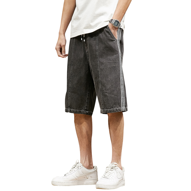 

Plus Size Summer Jeans Shorts Men Loose Casual Short Pants Male Denim Shorts, Black