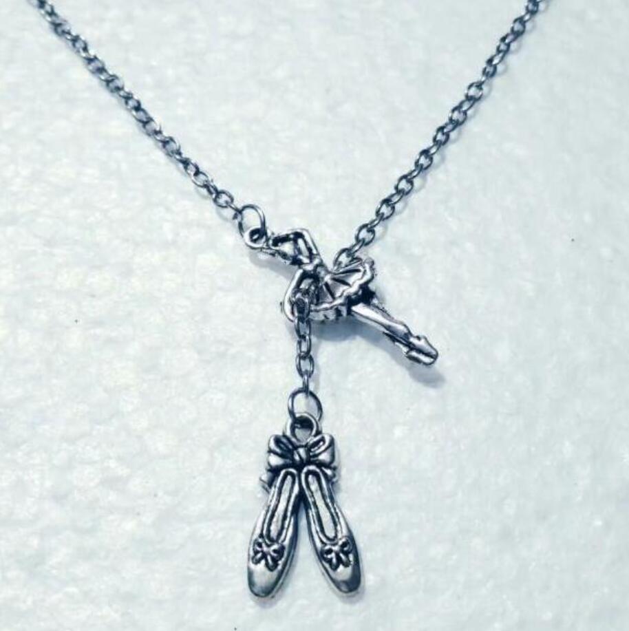 

New Dancer ballet Jewelry Gift ballet shoes/ballerina girl Charm Double Cross Pendant Adjustable Lariat Chain Necklace 863
