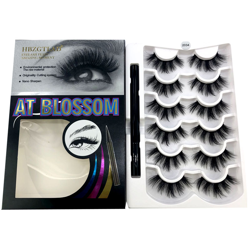 

6 Pairs 6D Mink False Eyelashes With Eyeliner Crisscross Natural Makeup Eyelash Fluffy Mink Fake Lashes for Women's Fashion