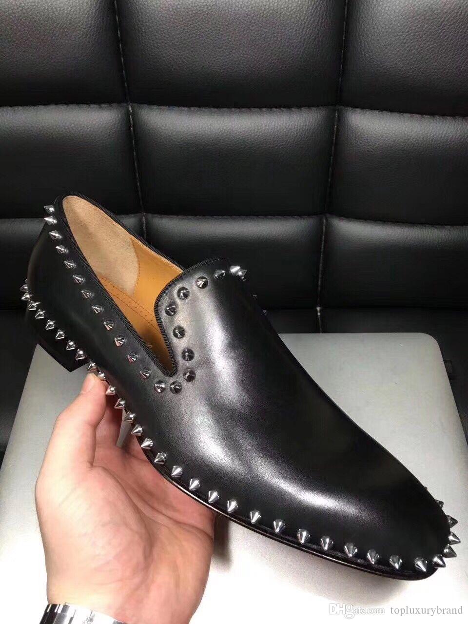 

Gentleman Shoes Wedding Party Evening Shoes Red Bottom Top Design,Mens Flat Black Patent leather+Pik Spikes Dandelion Style Walking Shoe