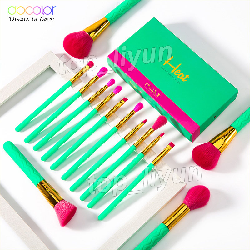 

Docolor Heat Makeup Brushes Set 14Pcs Makeup Brush Foundation Blending Blush Concealer Face and Eye Brush Contour Highlight Cosmetic Brushes