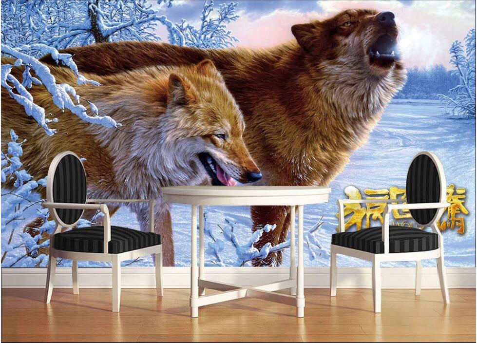 

3d wall murals wallpaper for walls 3 d Snow forest wolf totem custom photo mural living room home decor background on the wall, Non-woven wallpaper