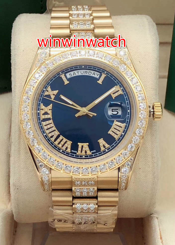 

Top Quality diamond automatic luxury watch perpetual Self-wind 41MM mens Wristwatches iced out watch stainles steel Roman number dial, Red face