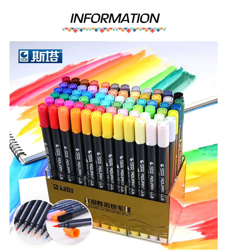 Wasserbasierte Tinte Skizze Marker Stifte Twin-Tipp feine Bürste Filzstift