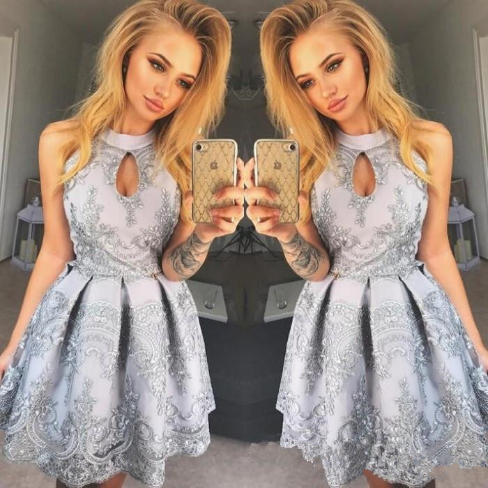 

Sexy High Neck Homecoming Dresses Lace Mini Short Zipper Back Tulle 8th Grade Graduation Party Dresses Sweet 16 Cocktail Dresses, Purple