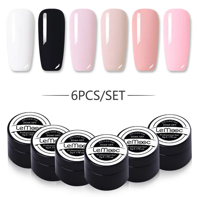 

6Pcs LEMOOC Nail Gel Polish Set 5ml Shinning Glitter Sequins Nude Series Soak Off Nail Art Gel Varnish Base Top Coat Need, Set 3