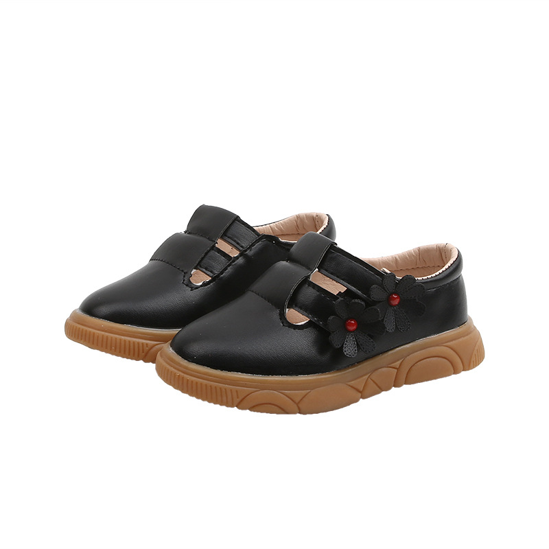 

Flowers Little Girls Princess Leather Shoes Casual Floral Shallow Children's Non-slip Spring Autumn Flats Kids Toddler Baby Shoe, Black