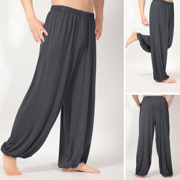 

Men Super Soft Yoga Pilates Pants Loose Casual Harem Solid Color Lounge Pants H9, Black