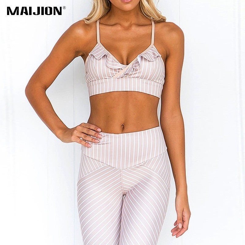 

MAIJION Sexy Yoga Sets For Women Fitness Running Tracksuit Ladies Slim Elastic Striped Sportswear Breathable Quick Dry Gym Set #915504, As pictures blue (#3080)