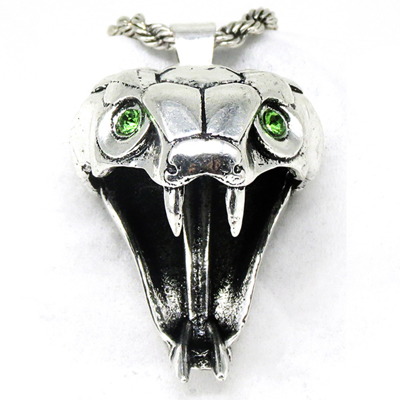 

witcher 3 school Wizard viper pendant 40*25mm silver color metal light green crystal wild animal Cobra snake head Medallion chains necklace