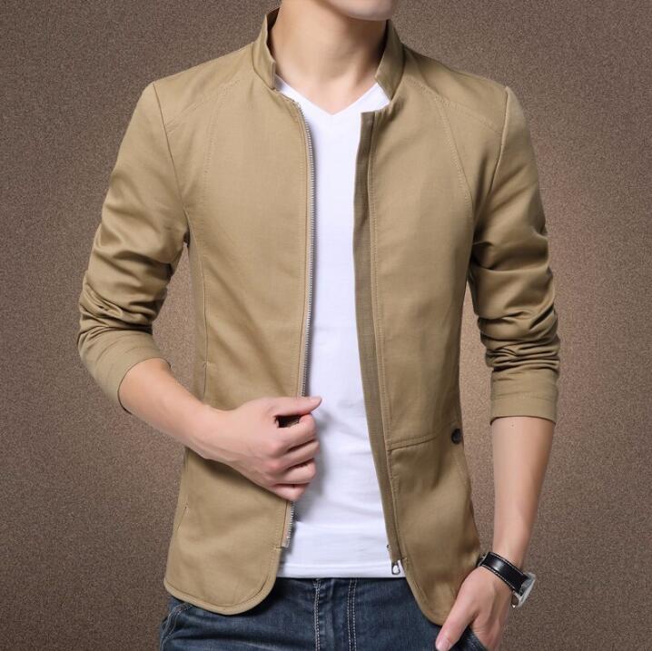 

2019 New British Style Men's Jacket Coat Cotton Solid Casual Jacket Men Slim Fit Stand Jackets Male Fashion Windbreaker Coat Man, Beige