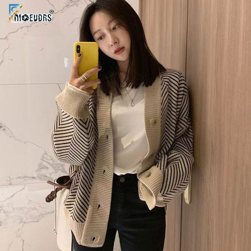 

2020 Spring Winter Coat Sweater Women Long Sleeve Korea Japan Preppy Style Design V Neck Button Cardigan Knit Sweater J21, Black