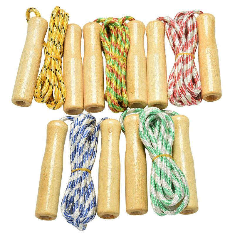 

Random Color Kids Child Skipping Rope Wooden Handle Jump Play Sport Exercise Workout Toy