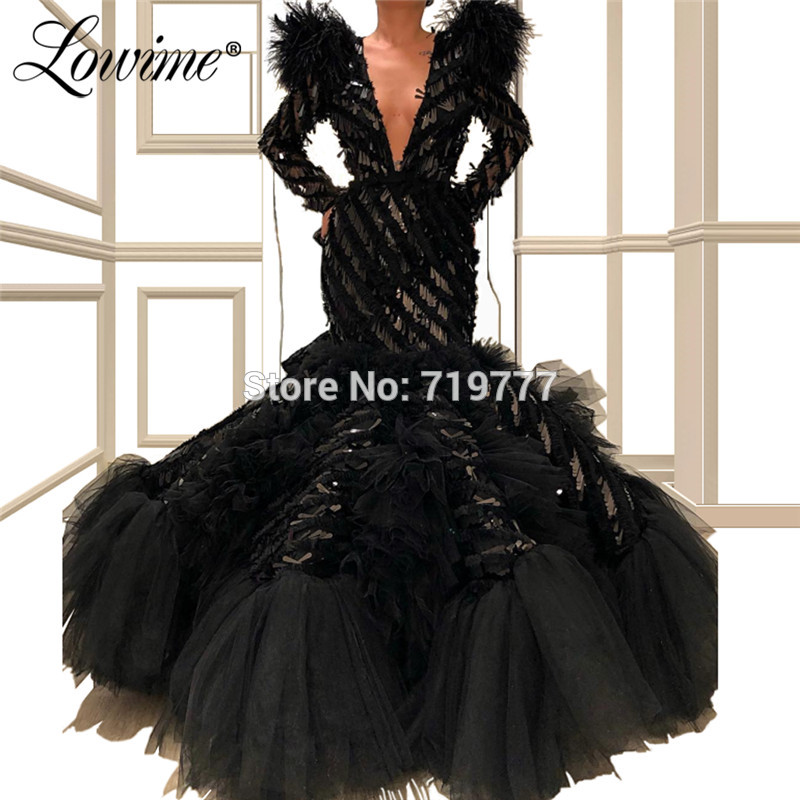 

Black Mermaid Evening Gown V Neck Feather Muslim Party Dress Abendkleider 2019 Formal Dress Arabic Evening Vestidos, Purple