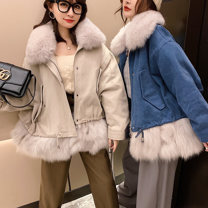 

OFTBUY 2020 Streetwear Winter Jacket Women Real Fur Coat Natural Fur Collar Liner Parka Outerwear Thick Warm, Beige