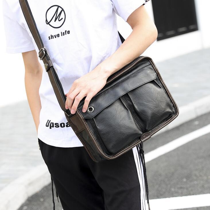 

factory wholesale men handbag business casual leather messenger bag new pocket decoration men shoulder bag fashion contrast leather file bag