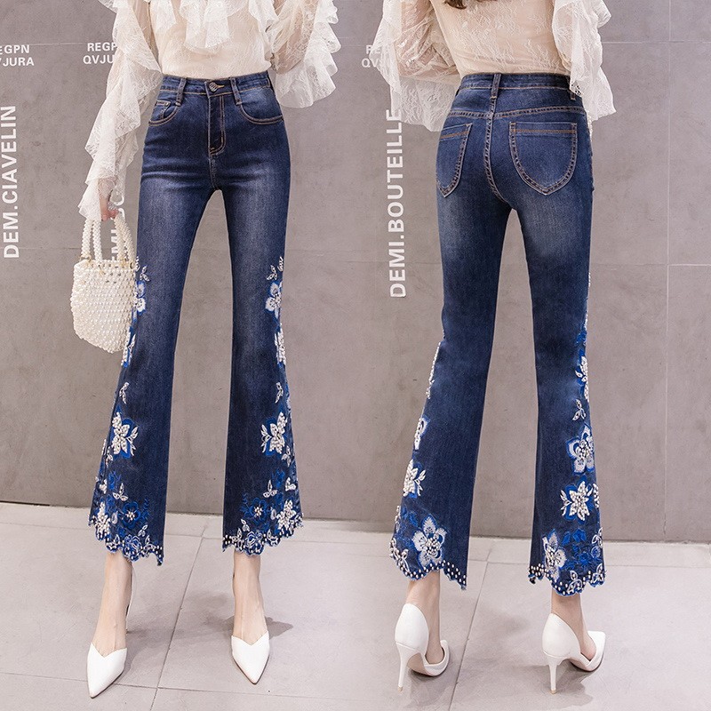 jeans with pearls at bottom