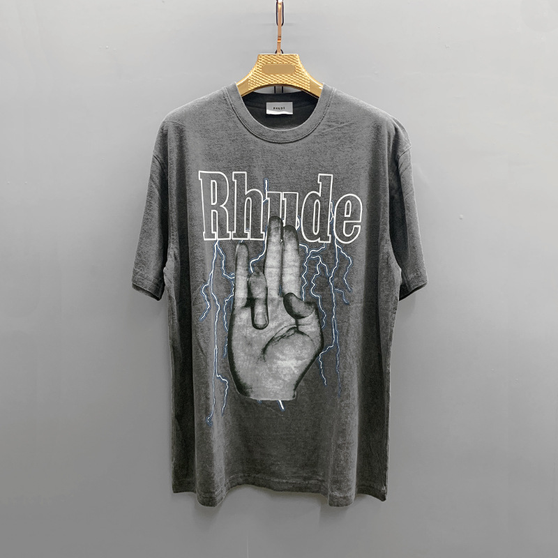 

Designer RHUDE Fashion Europe Loose America Tide Casual Brand Lotus Tide T-shirt Short-sleeved Brand And Short-sleeved Refers T-shirt O Bsmi, White;black