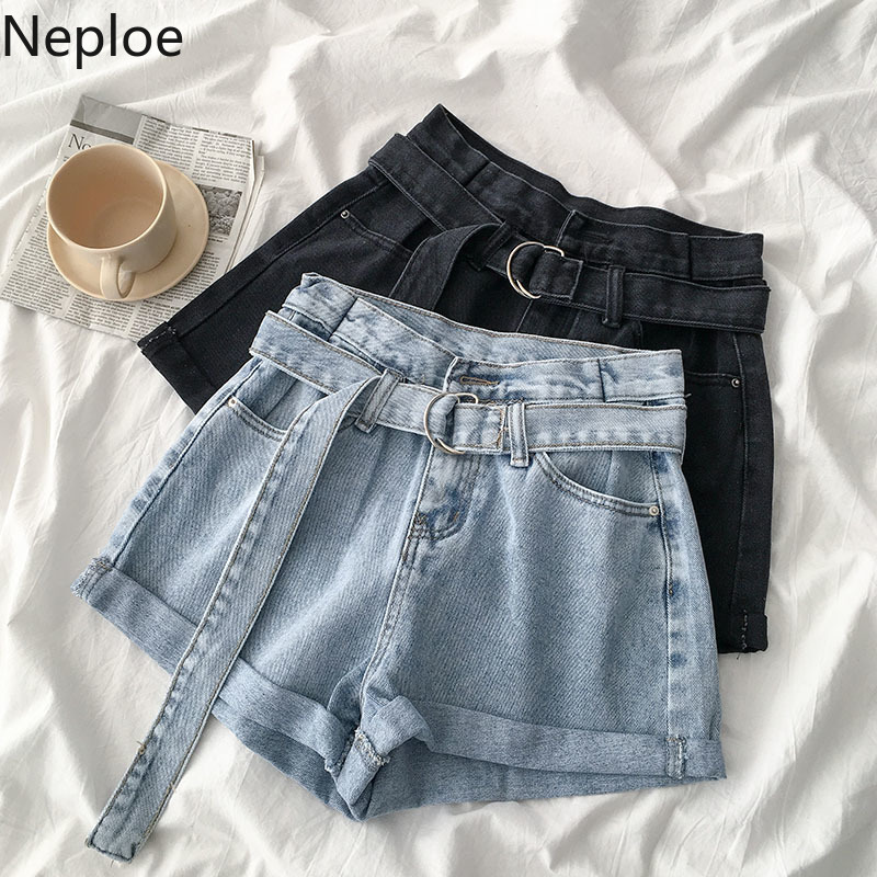 

Neploe Women Streetwear Shorts 2020 Summer New Solid Sashes High Button Slim Bottoms Sexy Retro Wild Female Fashion Shorts, Blue